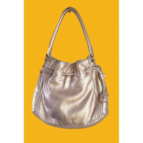 Cole Haan Denny Drawstring Soft Gold Leather Shoulder Bag NWOT Excellent - Picture 1 of 8